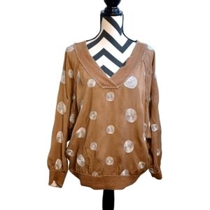 Made In Italy OS Boho Artsy Embroidered Circles Dolman Sleeve Blouse